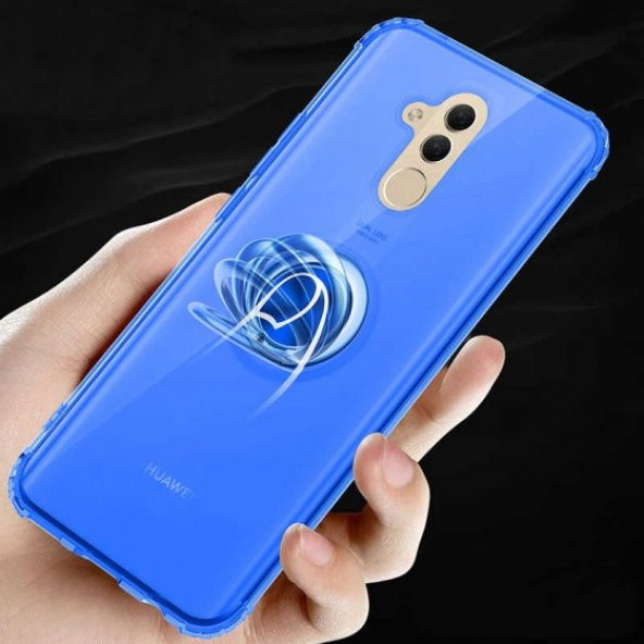 Huawei Mate 20 Lite Kılıf Manyetik Yüzüklü Standlı Transparan Airbag Silikon Kapak - 2