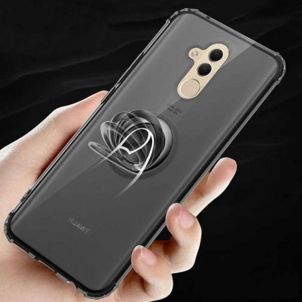 Huawei Mate 20 Lite Kılıf Manyetik Yüzüklü Standlı Transparan Airbag Silikon Kapak - 3