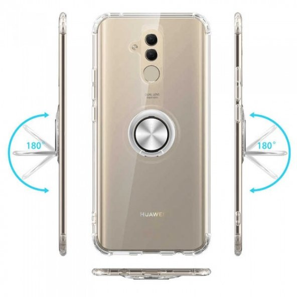 Huawei Mate 20 Lite Kılıf Manyetik Yüzüklü Standlı Transparan Airbag Silikon Kapak - 4