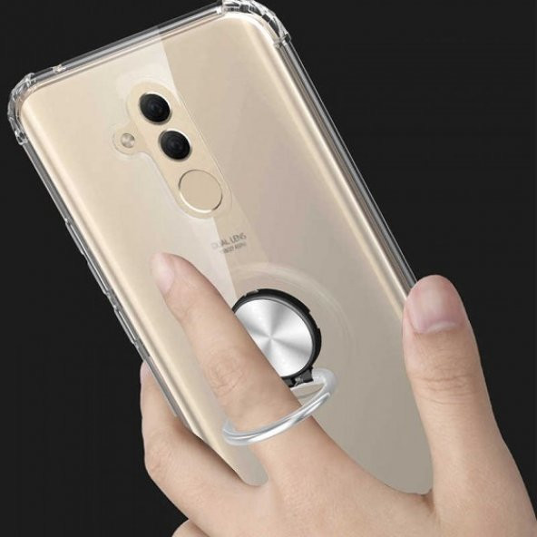 Huawei Mate 20 Lite Kılıf Manyetik Yüzüklü Standlı Transparan Airbag Silikon Kapak - 5