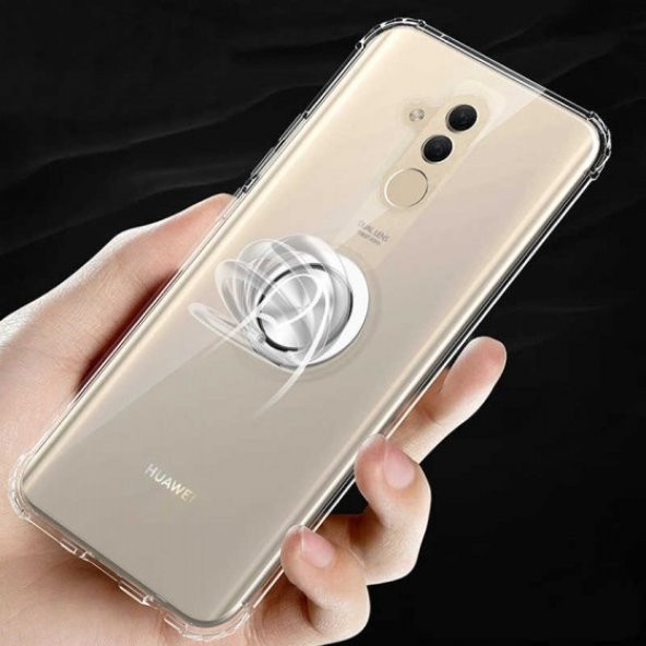 Huawei Mate 20 Lite Kılıf Manyetik Yüzüklü Standlı Transparan Airbag Silikon Kapak - 11
