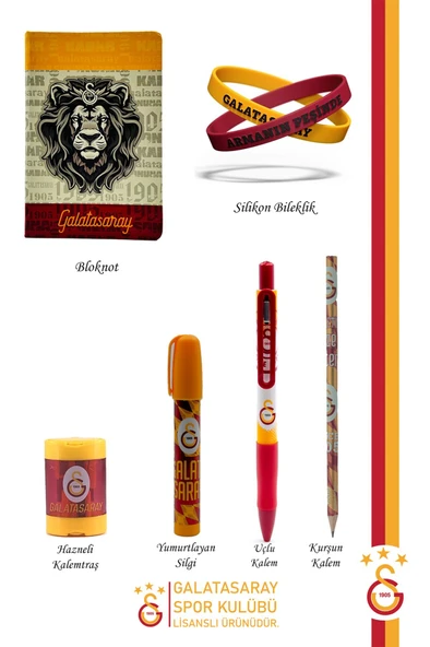 Galatasaray Orijinal Lisanslı Kalem Bileklik Bloknot Silgi Hediyelik Set - 2