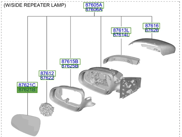 Kia Sportage 2017- Sağ Dikiz Ayna Camı Kör Noktalı İthal,87621F1020-G ürün görseli