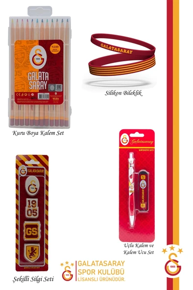 Galatasaray Orijinal Lisanslı Kalem Bileklik Kuru Boya Silgi Hediyelik Set - 2