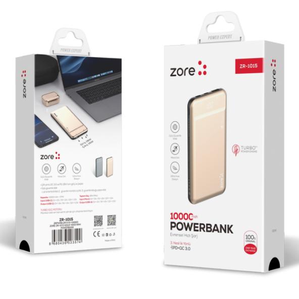 Powerbank 10000 mAh ZR-1015 Dijital Lcd Ekranlı Sertifikalı Taşınabilir Şarj Cihazı