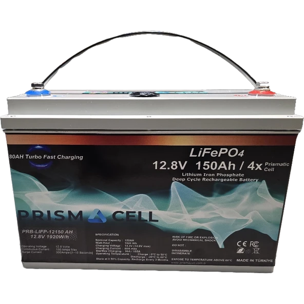 Prismacell LiFePO4 Akü 150A  12.8 Volt 2kWh Lityum Marin, Karavan, 12V 150 Amper Solar Akü Batarya