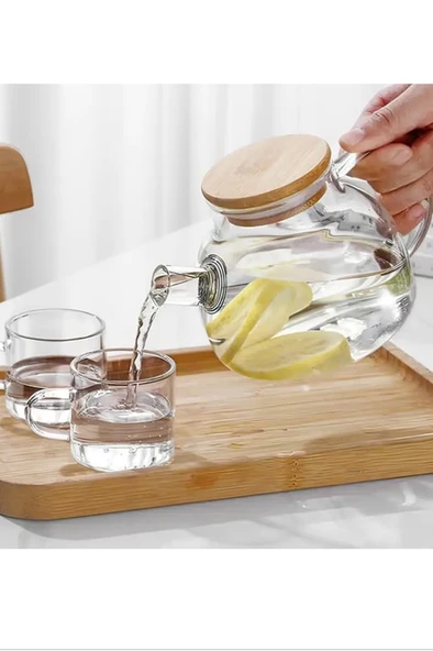 Bambu Kapaklı Borosilikat Cam Demlik 1000ml Royaleks-CM-2000 - 3