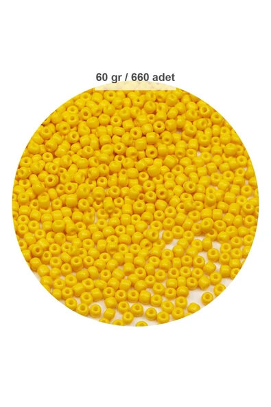 Sarı Renk 4 mm Yaklaşık 660 adet / 60 gram Cam Boncuk Oya Yazma Bileklik ve Kolye - 1