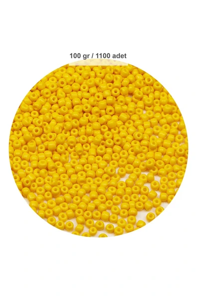 Sarı Renk 4 mm Yaklaşık 1100 adet / 100 gram Cam Boncuk Oya Yazma Bileklik ve Kolye ürün görseli