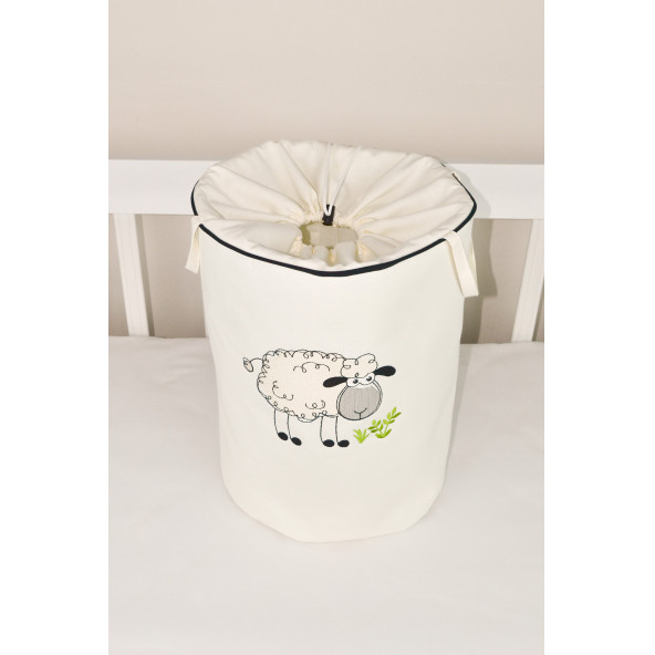 HS Hometex Kuzu Nakışlı Bez Kirli & Oyuncak Sepeti