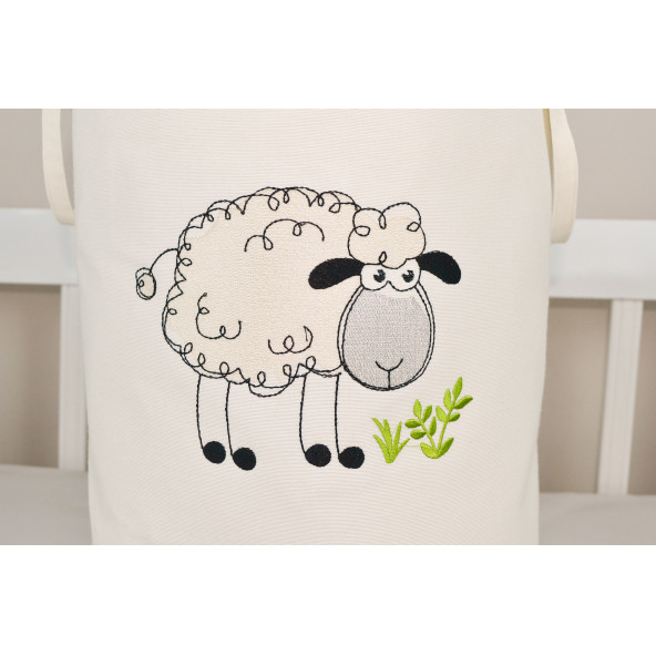 HS Hometex Kuzu Nakışlı Bez Kirli & Oyuncak Sepeti - 2