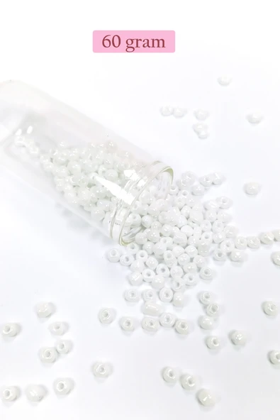 Dökme Cam Kum Boncuk Büyük Boy (6/0) 4 mm - 60 Gram - Kar Beyaz - BNC109 ürün görseli