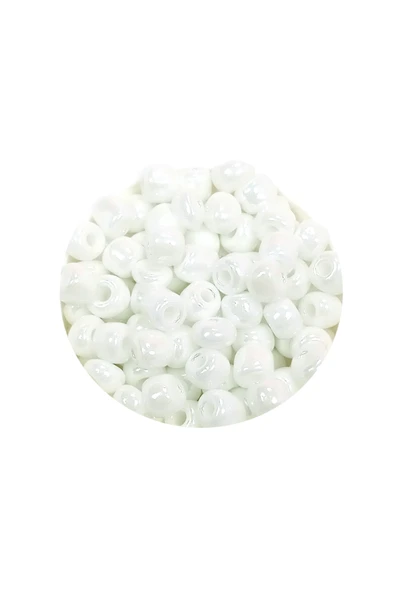 Dökme Cam Kum Boncuk Büyük Boy (6/0) 4 mm - 60 Gram - Kar Beyaz - BNC109 - Resim 2