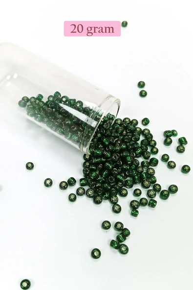 Dökme Cam Kum Boncuk Büyük Boy (6/0) 4 mm - 20 Gram - Şeffaf Koyu Yeşil - BNC100 ürün görseli