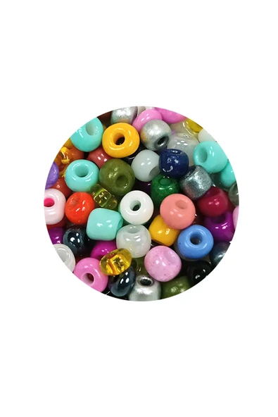 Dökme Cam Kum Boncuk Büyük Boy (6/0) 4 mm - 60 Gram - Karışık Renkli - BNC132 - 2