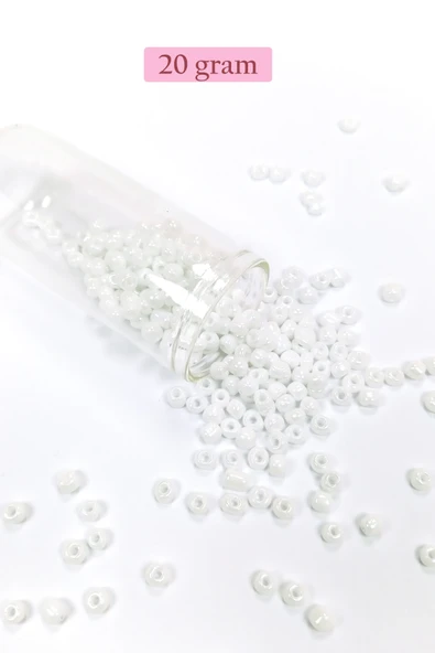 Dökme Cam Kum Boncuk Büyük Boy (6/0) 4 mm - 20 Gram - Kar Beyaz - BNC073 ürün görseli