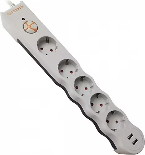 Tunçmatik TSK5015 Enerji Koruma Powersurge Beşli Beyaz Priz 1.5MT Kablo + 2 USB 1050 Joule
