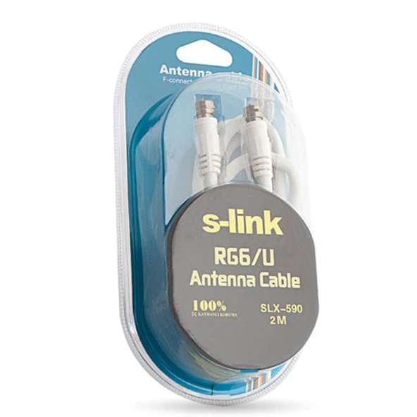 S-LINK SLX-590 F KONNEKTÖRLÜ 2 METRE HAZIR RG6/U ANTEN KABLOSU BLİSTERLİ ürün görseli