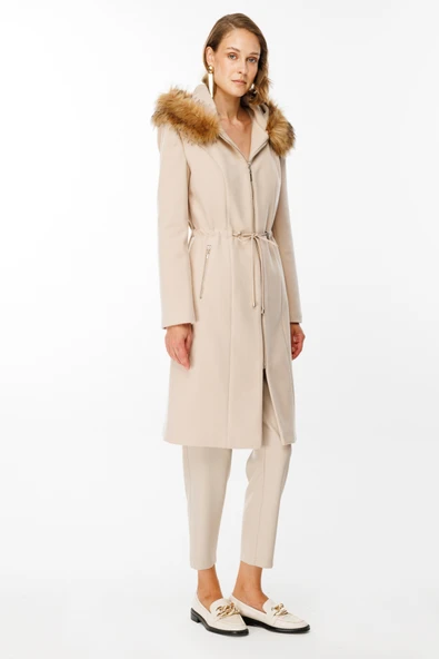 Ekol Kadın Kışlık Kapüşonlu Midi Manto - Şık ve Sıcak - 2