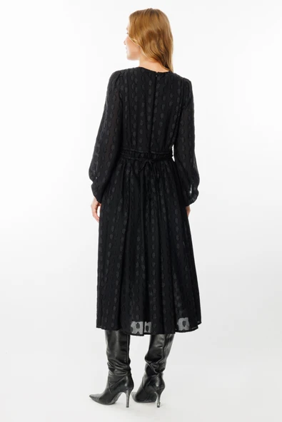 Ekol Midi Günlük Elbise - Uzun Kol - Minimalist Tarz - Resim 4