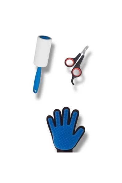 3 Lü set Kedi Tarama Eldiveni Kesi Tırnak Kesme Makası Kedi Tüy Toplama Rulosu