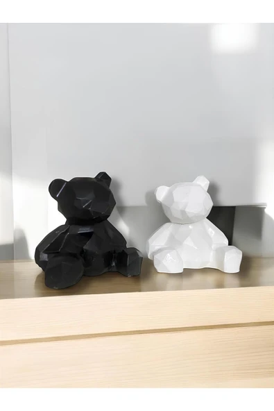 KorPet Ayıcık Biblo Dekorasyon İkili Siyah Beyaz heykel Çift Ayıcık Heykeli ürün görseli 1