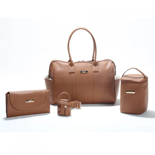 M&Y Gaia Deri Anne Bebek Bakım Çanta Seti 7240 Taba - 2