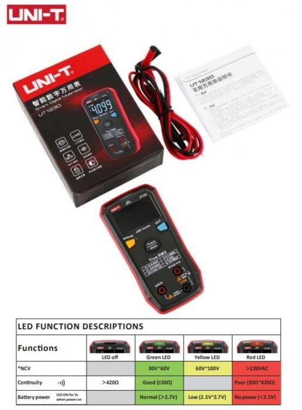 Unı-T Ut123d True Rms Cep Tip Akıllı Dijital Multimetre Ncv/Live 600V Ac/Dc 10A Ac/Dc - 4