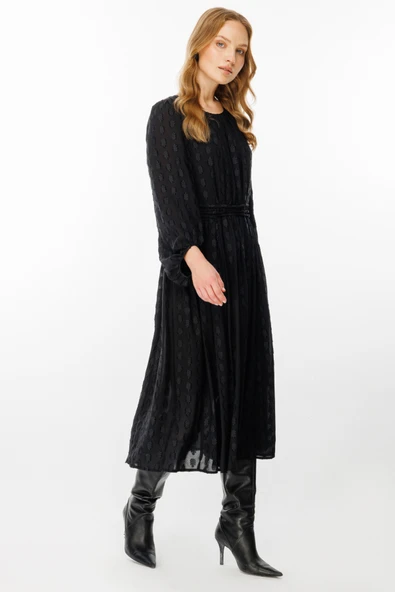 Ekol Midi Günlük Elbise - Uzun Kol - Minimalist Tarz - Resim 2