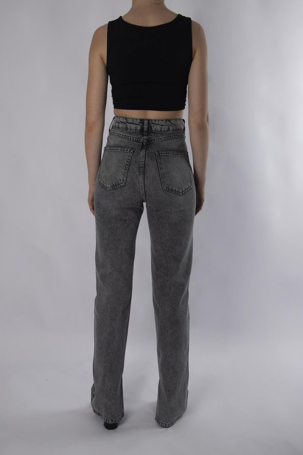 HerTon Yüksek Belli Straight Kalıp Paça Yırtmaçlı Vinatge Denim kot Pantolon 907 - 4