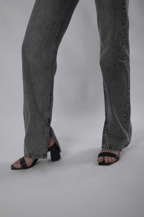 HerTon Yüksek Belli Straight Kalıp Paça Yırtmaçlı Vinatge Denim kot Pantolon 907 - 6