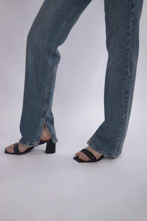 HerTon Yüksek Belli Straight Kalıp Paça Yırtmaçlı Vinatge Denim kot Pantolon 907 - 11