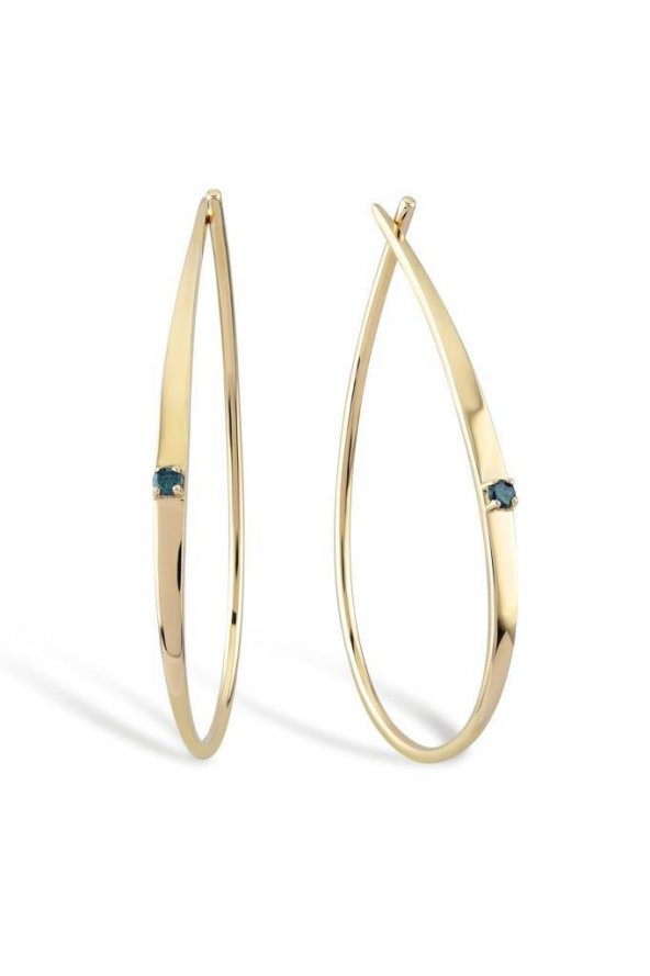 Piano Jewellery Cabaret Mavi Pırlanta Çengel Küpe 14 Ayar - 1