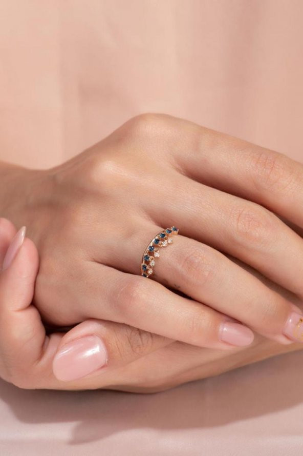Piano Jewellery Cabaret Salsa Wave Mavi Pırlanta Yüzük 14 Ayar - 7