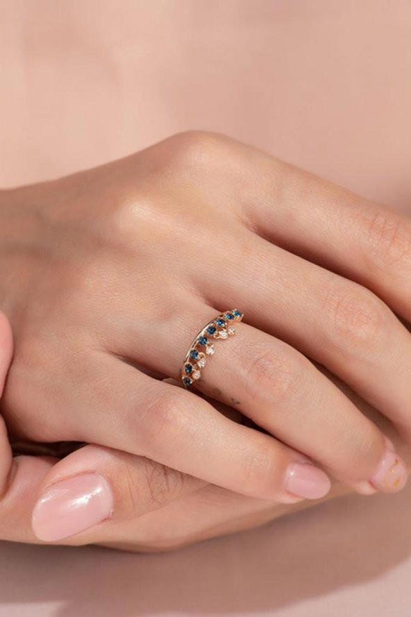 Piano Jewellery Cabaret Salsa Wave Mavi Pırlanta Yüzük 14 Ayar - 8