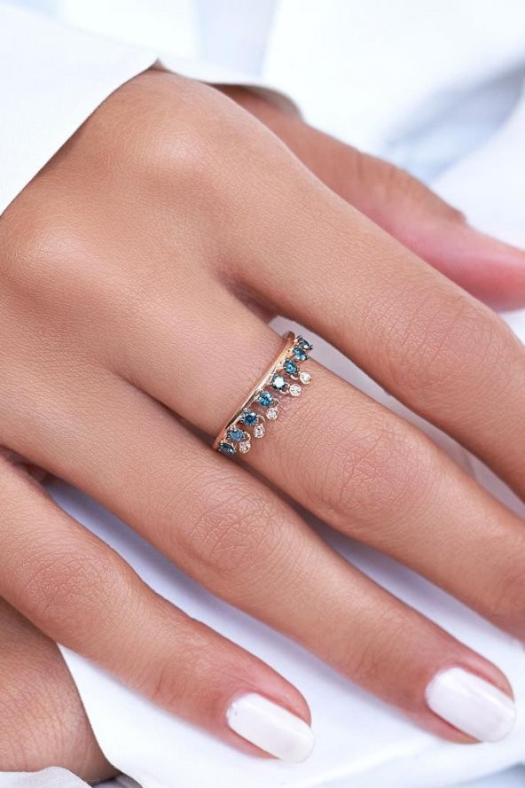 Piano Jewellery Cabaret Salsa Wave Mavi Pırlanta Yüzük 14 Ayar - 9