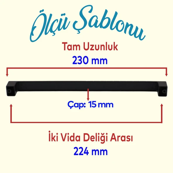 10 Adet Bihter Mobilya Mutfak Dolabı Çekmece Dolap Kapak Kulpu Kulbu Metal Siyah (224 MM-22.4 CM) - 2