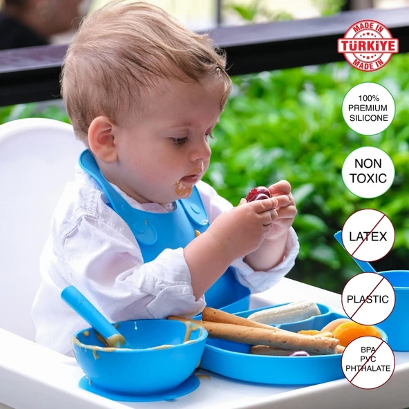 Babychefs Silikon Bebek Beslenme Seti 6 Parça-Mavi - 4