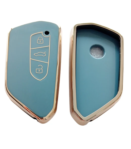 Volkswagen Golf 8 Seat Cupra Skoda Octavia Uyumlu Kumanda Anahtar Kılıfı Oto Anahtarlık Gri Gold - Resim 2