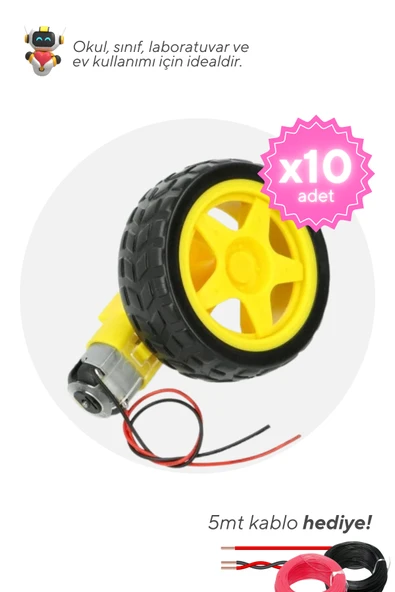 10'lu Paket Sarı Redüktörlü Motor ve Tekerlek Seti - Okul ve Sınıflar için MEB Uyumlu - 2