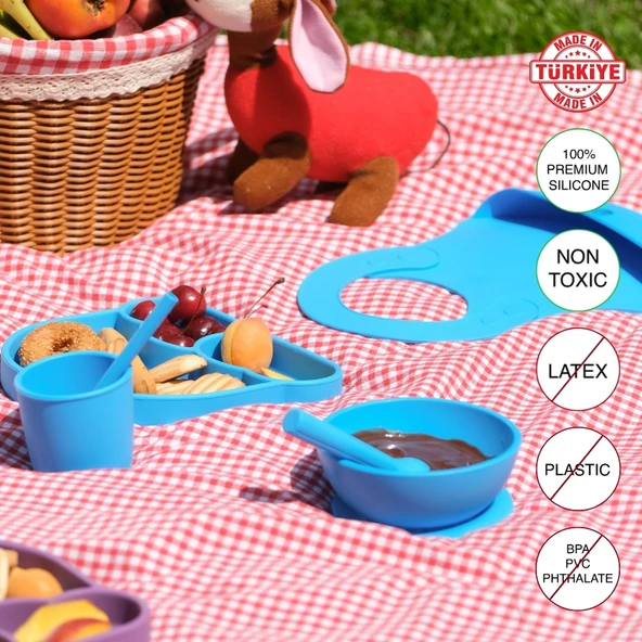 Babychefs Silikon Bebek Beslenme Seti 6 Parça-Mavi