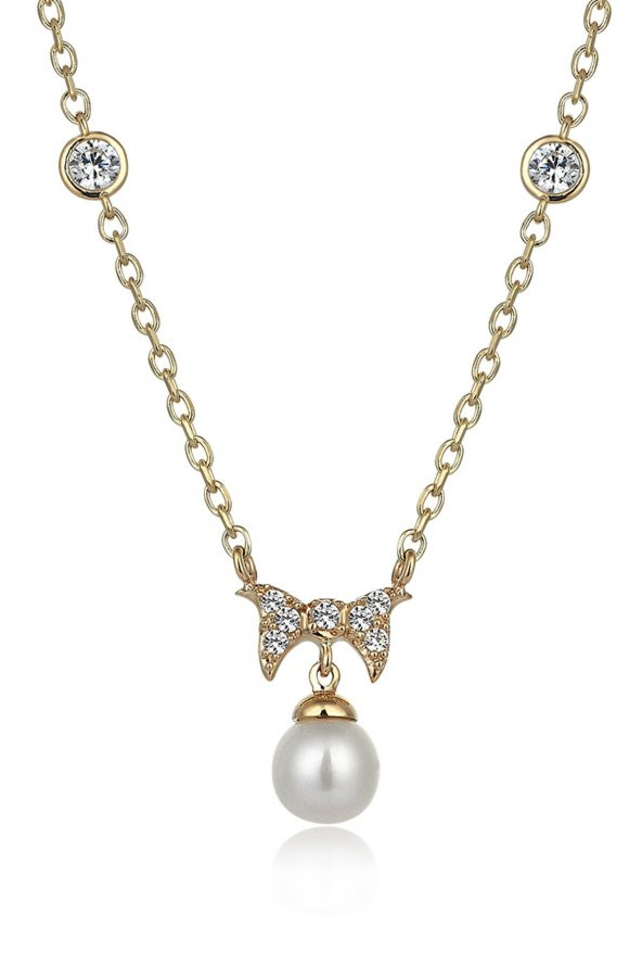 Piano Jewellery Gravity Fiyonk ve İnci Altın Kolye 14 Ayar - 2