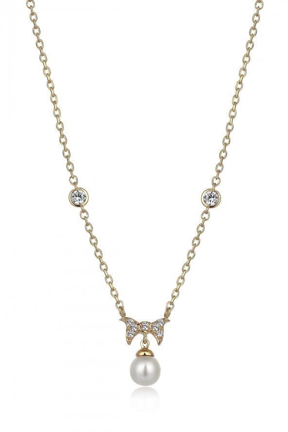 Piano Jewellery Gravity Fiyonk ve İnci Altın Kolye 14 Ayar - 3