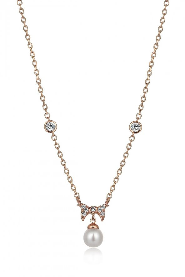 Piano Jewellery Gravity Fiyonk ve İnci Altın Kolye 14 Ayar - 5