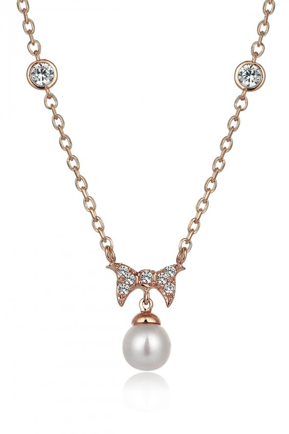 Piano Jewellery Gravity Fiyonk ve İnci Altın Kolye 14 Ayar - 6