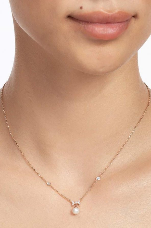 Piano Jewellery Gravity Fiyonk ve İnci Altın Kolye 14 Ayar - 9