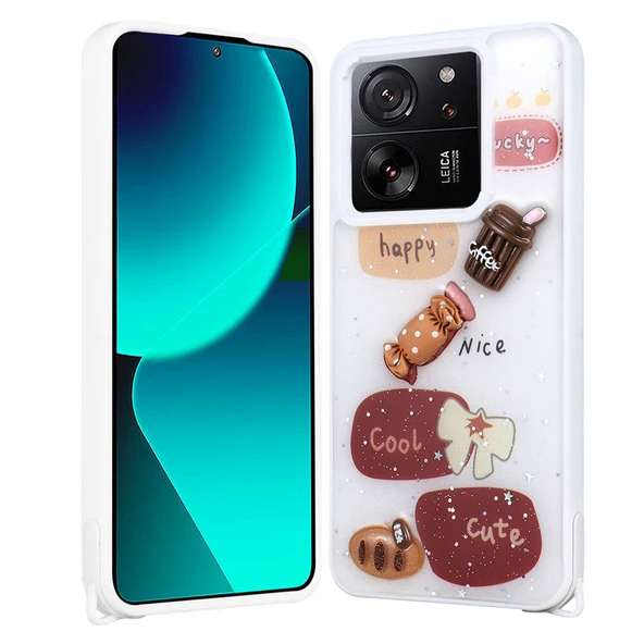 Xiaomi Mi 13T / Mi 13T Pro Kılıf Parlayan Simli Kabartma Figürlü Zr-Cevze ürün görseli 1