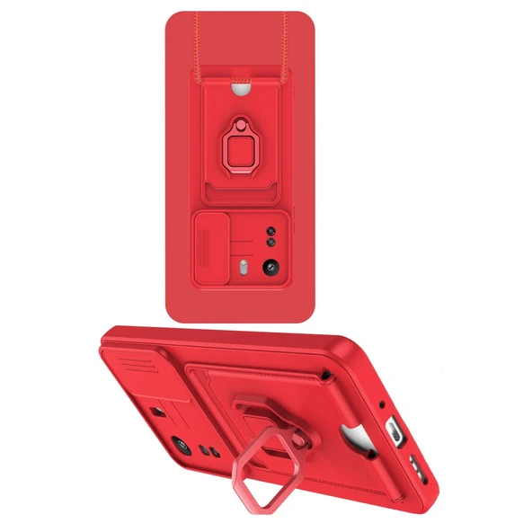 Xiaomi Poco C65 / Redmi 13C Kılıf Kamera Korumalı Standlı Kartlıklı Azn-Zuma - Resim 2