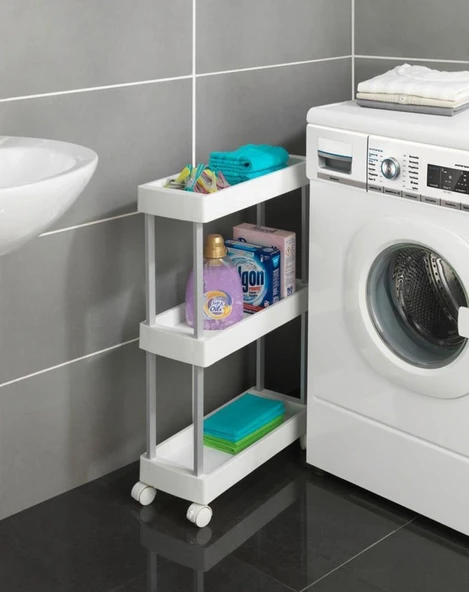 Wenko Banyo, Mutfak Dolap Arası Küçük Alan Kurtarıcı Paslanmaz Alüminyum 3 Katlı Raf Beyaz - 3