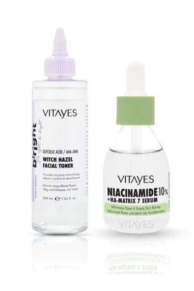 VITAYES Niacinamide Hyalüronik Asit Cilt Gözenek Sıkılaştırıcı Serum Ve Akne Karşıtı Cadı Fındığı Yüz Toniği